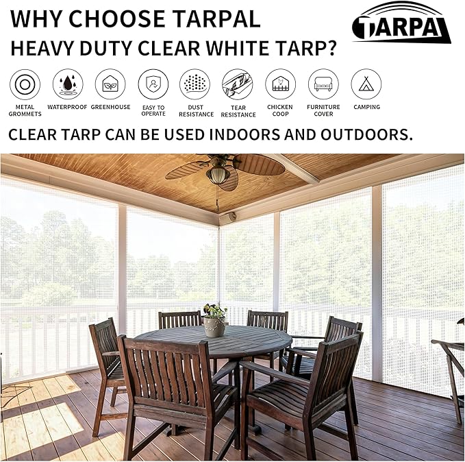 TARPAL 4'x6' Clear White Tarp Heavy Duty Waterproof 12mil with Grommets or Zip Ties for Small Greenhouse for Outdoors Garden,Farm,Chicken Coops