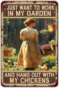 Funny Chicken Signs I Just Want To Work In My Garden And Hang Out With My Chickens Aluminium Sign Metal Chicken Signs Decor Ktichen Farm Are Wall 12x8 Inch Vintage Chicken Signs Metal Poster