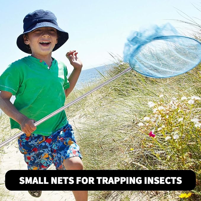 2 Pack Telescopic Butterfly Net, Extendable Fishing, Insect Toy Nets for Kids and Family, Aluminum Alloy (Silver Extends to 36 Inches, Blue Extends to 26 Inches, Pack of 2)