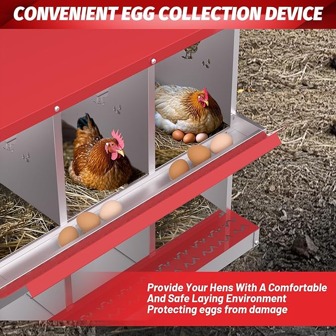 Chicken Nesting Box, Red 8 Hole Egg Laying Box, Suitable for Chickens & Ducks, Large Holes for Ventilation, Convenient for Picking up Eggs, Chicken Coop Nesting Box, Fully Galvanized