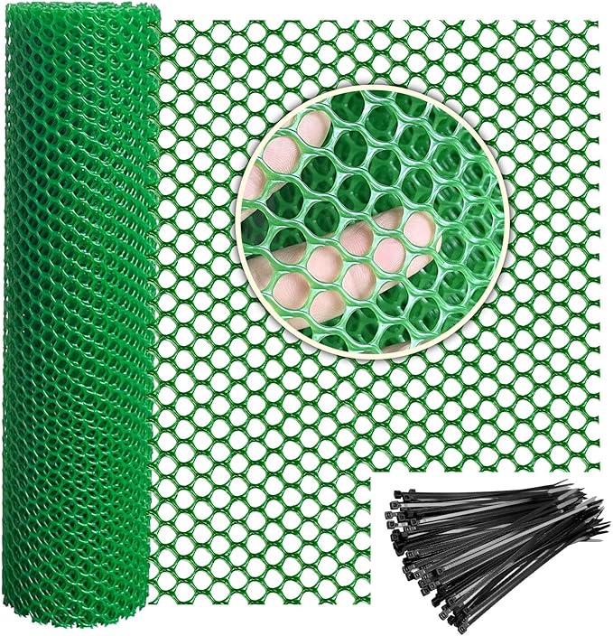 Plastic Wire Mesh Fence 16in x 33Ft Plastic Chicken Wire Mesh for Poultry, Dogs, Rabbit, Snake Barrier & Gardening Versatile Plastic Fencing (16in x 33Ft, Green)