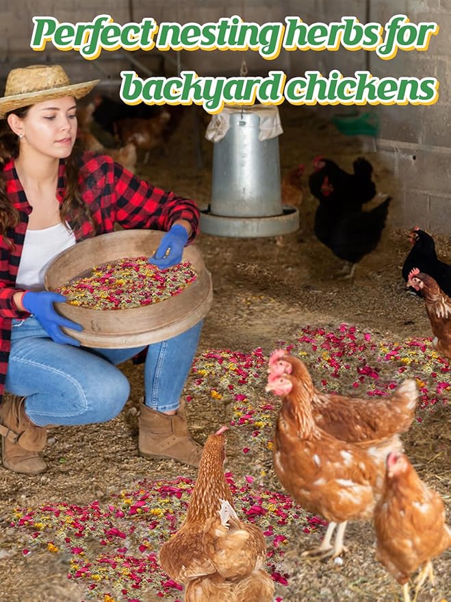 20 Oz Nesting Herbs for Chicken Coop - Natural Egg-Laying Box Feed Herb in 6 Dried Flowers for Freshening Bedding Chicken Coop Dust Bath Increase Egg Production Great Gift