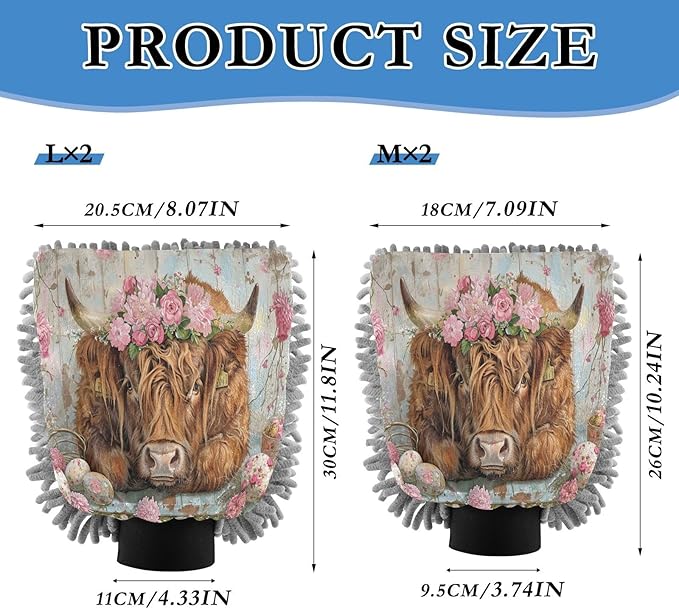 ALAZA Cow Bull Easter Eggs Car Wash Mitt Scratch Free, 2 Pack Absorbent Microfiber/Chenille Washing & Drying Mitts, L