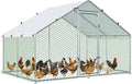 Large Metal Chicken Coop Walk-in Chicken Run with Waterproof Cover Outdoor Backyard Farm Anti-UV Spire Shaped Cage for Poultry, Ducks, and Rabbits(9.8' L x 6.5' W x 6.5' H)