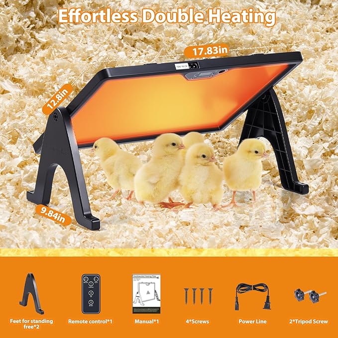 New Smart coop Heater with Remote Control, Built-in Adaptive Temperature Sensor, Adjustable Temperature, brooder Heating Panels with Timer and Lighting, brooder Panels to Keep Poultry Warm