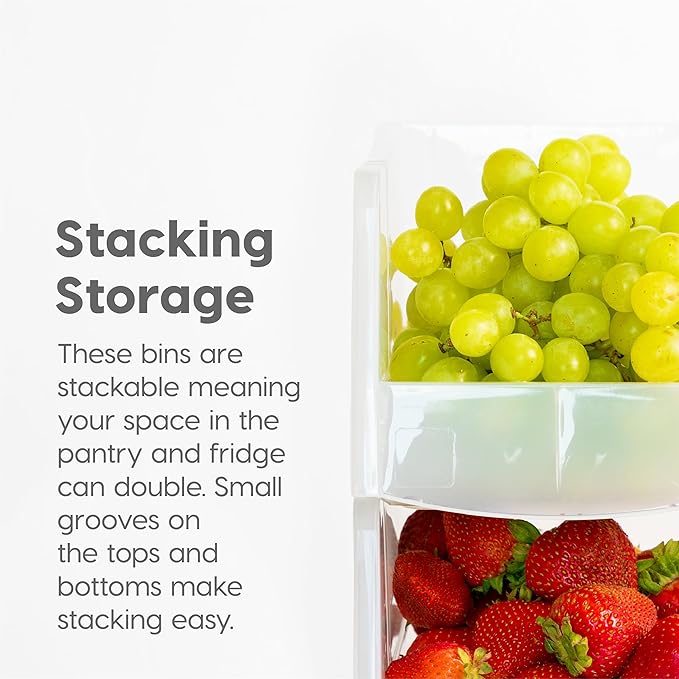 IRIS USA Clear Plastic Stackable Storage Bins, Medium- 4 Pack, Open Front Fridge Pantry Kitchen Closet Cabinet Bathroom Organizer Basket for Organizing Snack, Cans, Office Supplies, and Coffee Pods