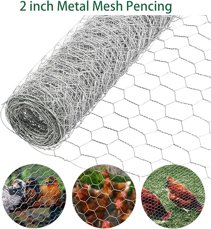 72 in x 50 ft, 2 inch Metal Mesh Pencing, Chicken Wire Fencing, Hexagonal Galvanized Poultry Wire Netting for Chicken, Duck, Goose, Rabbit Fencing