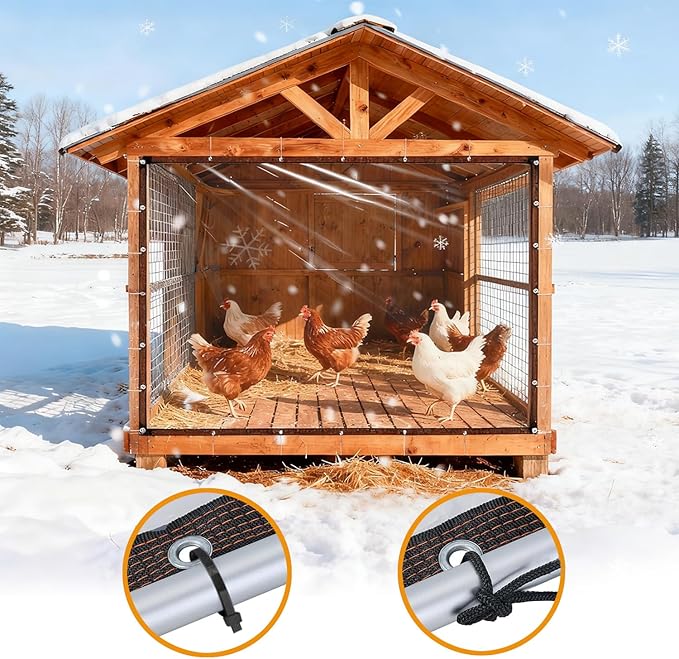 6.6x10ft Chicken Coop Cover for Winter,Chicken Coop Tarp with Elastic Cords & Rope,Waterproof Windproof Winterizing Insulation for Chicken Run,Porch Patio Poultry Enclosure