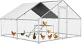 Large Metal Chicken Coop with Roosting Ladder, UV-Resistant and Waterproof Cover, Outdoor Walk-in Cage Hen House for Yard Farm Rabbit Duck Chicken Run, Spire Roof (13.1'W x 9.8'L x 6.4'H)