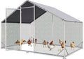 Aoxun Metal Chicken Coop, Outdoor Chicken Runs for Yard with Cover, Spire Roof Hen House Enclosure with Security Lock, Walk-in Cage Peak Hen House for Yard Farm (10x6.5x6.4 FT)