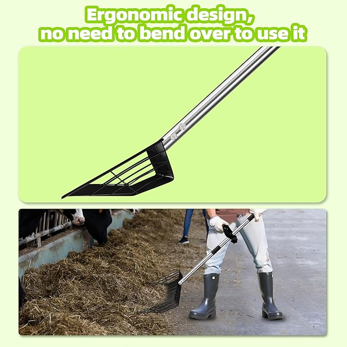 15Inch Upgrade and Widen Chicken Poop Scooper,5 in 1 Detachable Metal Litter Scoop(37.8 to 77.6 Inches Long) with Stainless Steel Handle,Heavy Duty Litter Scooper for Chicken Coop