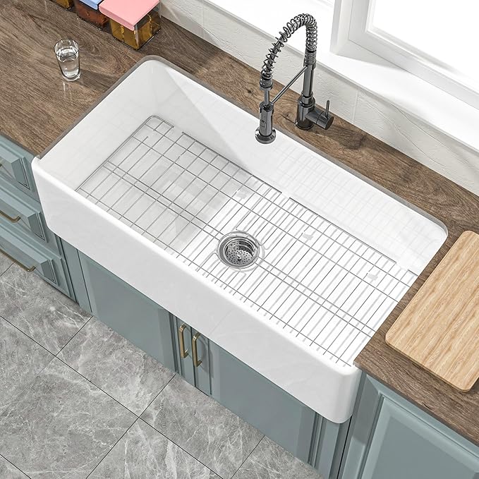Extra Large White Farmhouse Sink 36 x 18 Inch, Firecaly Apron Front Undermount Farm Kitchen Sink Single Bowl for Kitchen, w Accessories 2 Types, Fits MIN. Cabinet Size: 21"Dx39"W