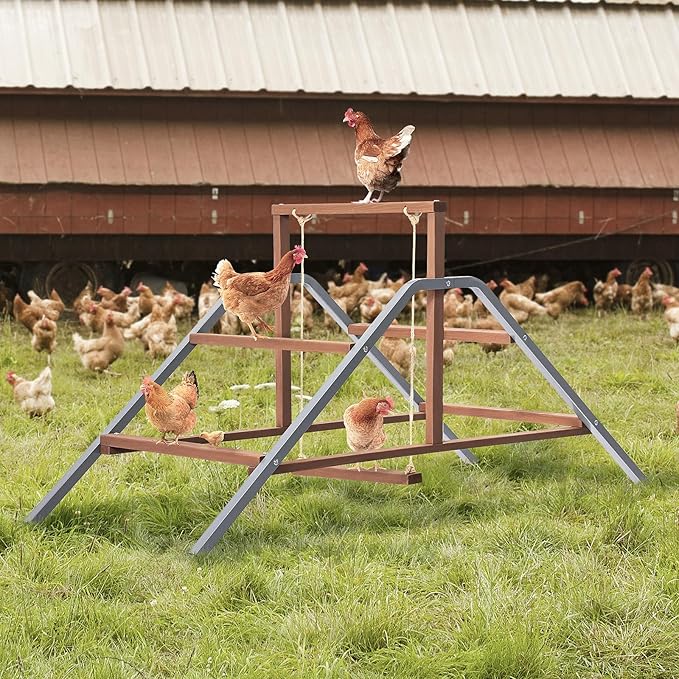 PETSFIT Chicken Perch Ladder-Solid Wood and Rustproof Iron Design, Chicken Ladder with Swing for Healthy Poultry-Ideal for Backyard Coops, Farms, Easy to Assemble and Clean