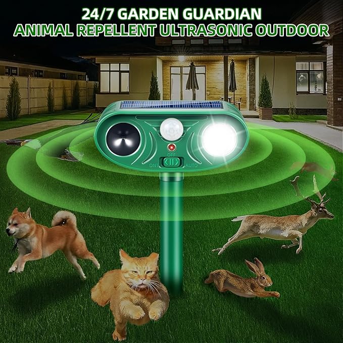 2026 Sonic Fortress Pro Deer Repellent Devices, Racoon Repellent Outdoor Squirrel Fortress Pro IP65 Animal Repeller Cat Deterrent with Motion Sensor&Flash Light to Scare Dog Out of Garden Yard(2Pack)