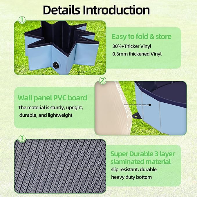 Chicken Dust Bath Tub, Chicken Coop Lime Cleaner Container, 32" D X 8" H PVC Material Foldable Portable Essential Chicken Coop Dusting Accessory. (Blue)