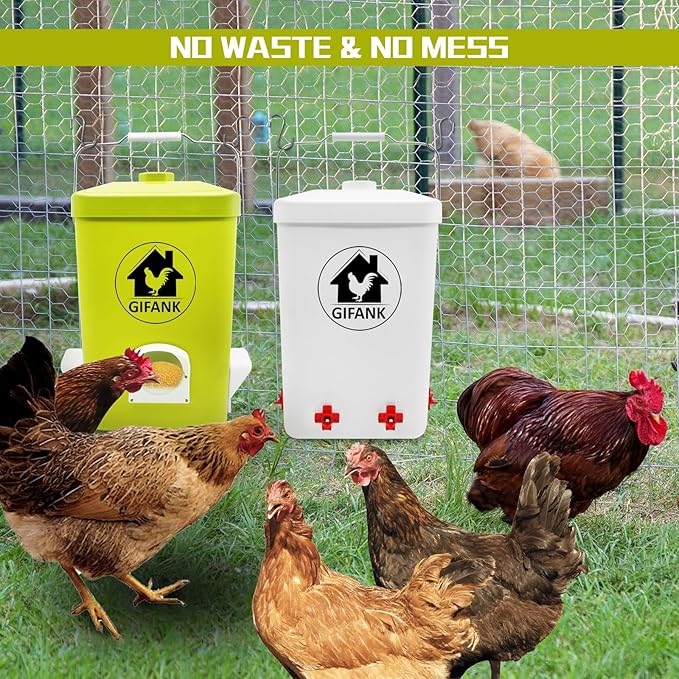 Chicken Feeder and Waterer Set,3 Gallon Automatic Chicken Feeder No Waste,Hanging Poultry Kit with Chicken Waterer Nipples and Feeding Ports,Coop Accessories