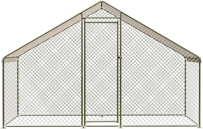 Large Walk-in Metal Chicken Coop with Run – 9.8L x 6.5W x 6.5H Outdoor Chicken Runs with Galvanized Steel Frame, Waterproof & UV-Resistant Cover, Spire Roof for Yard, Farm, Chickens, Ducks & Rabbits