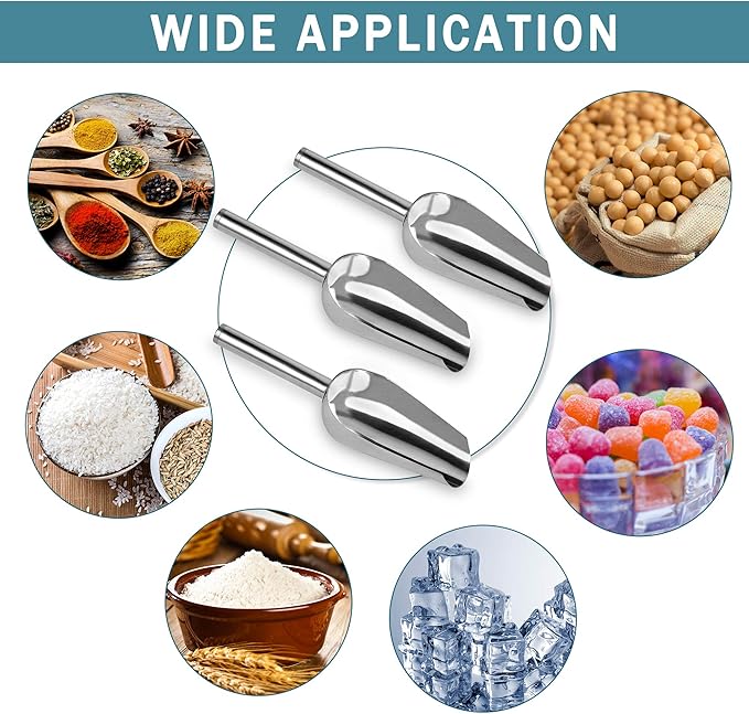 Mini Ice Scoop, 6 Ounce 6 PCS Stainless Steel Ice Scoop Small Metal Food Scoop for Home Kitchen Shop Popcorn Candy Coffee Beans, Dishwasher Safe