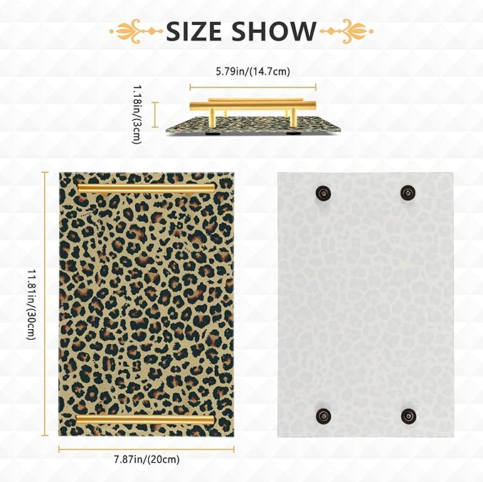 Bathroom Vanity Tray Counter Organizer, Leopard Decor Decorative Tray with Handles Countertop Storage for Bathroom Bedroom Kitchen Home Farmhouse