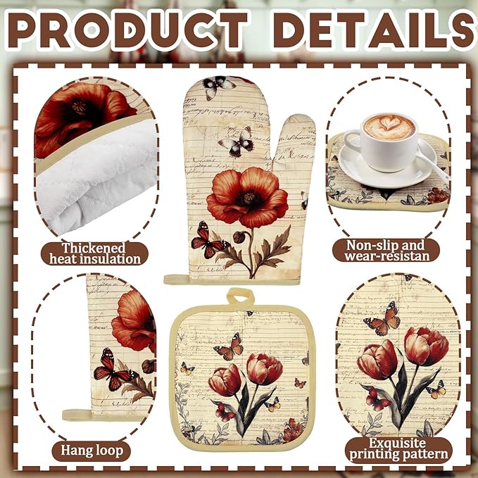 10 Pcs Butterfly Kitchen Dish Towels Rugs Oven Mitts and Pot Holders Set Farmhouse Kitchen Decor Set for Women Mom Daughter Gift Cooking Baking Grilling(Classic Colors)