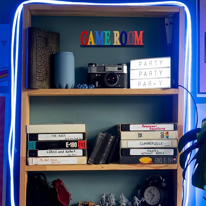 Rustic Metal Game Room Sign Decor, Vintage Gaming Accessories Wall Decor, Gift Art for Boys Girls Gamer, 14.5x3.7 inches, Pop Color
