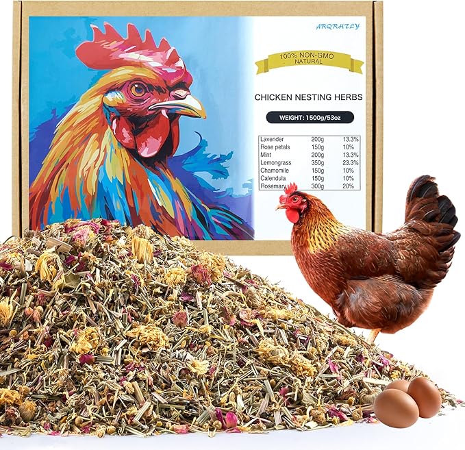 53oz Luxury Chicken Nesting Herbs, 7 Natural Floral & Herbal Blend Nesting Herbs for Chicken Coop Living Bedding, Pads, Boxes and Hen Coop Accessories, Calm Hens, Better Egg Quality
