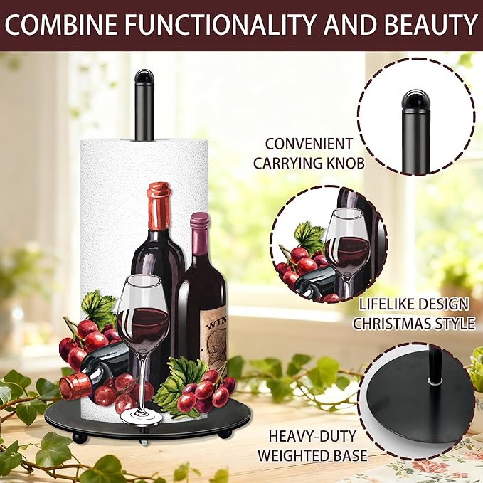 Wine Paper Towel Holder, Wine Decor for Countertop Cute Farmhouse Home Table, Housewarming Birthday Gifts