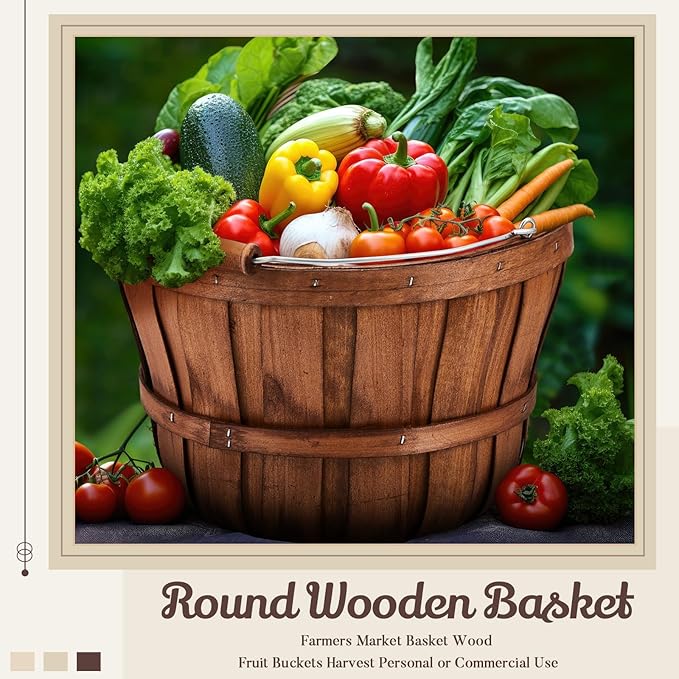 Marsui 8 Pcs Natural Wooden Fruit Baskets 11'' x 6.5'' - Fall Thanksgiving Halloween Decoration, Farmhouse Harvest Storage Bin, Portable Handle Apple Basket for Kitchen Farm Party Home Gift Giving