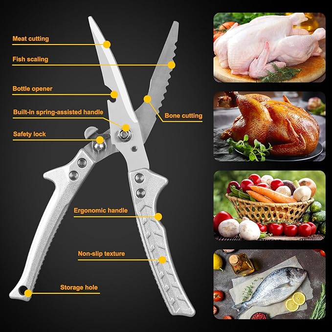 Kitchen Scissors for Food, Super Sharp Poultry Shears, Kitchen Shears Heavy Duty, Spring-loaded Multi-Purpose Scissors for Cooking, Butchering, and Cutting