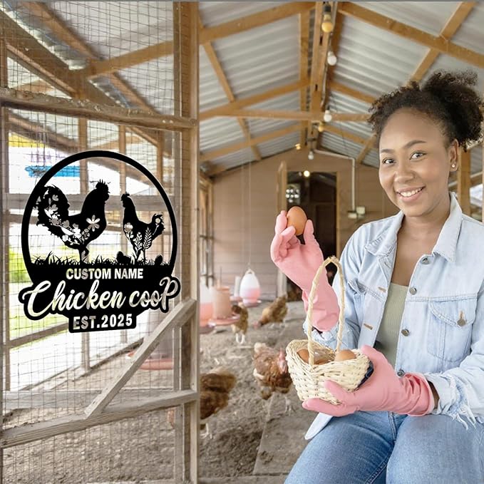 Custom Chicken Coop Metal Sign, Personalized Farmhouse Wall Decor, Vintage Fluffy Butt Hut Decor, Custom Name Sign for Farm, Gifts for Chicken Lovers