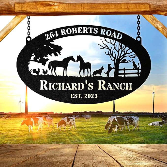 Personalized Farm Sign, Custom Ranch Sign, Custom Farm Metal Signs Outdoor, Customized Family Name Metal Signs for Farms, Ranch, Stable, Farmhouse, Housewarming Rancher Gifts