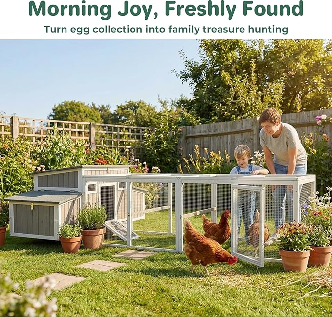PetsCosset 106" Chicken Coop with Run, Large Chicken Tractor Outdoor Hen House for 2-6 Chickens with 4 Nesting Boxes, 4 Roosting Bars, Openable Roof, Fun Swing Pull-Out Tray for Farm Yard