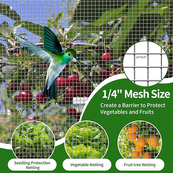 23Gauge 1/4 in 48in×100ft Hardware Cloth Galvanized Wire Mesh Roll Chicken Wire Fence Plant Welded Metal Wire Fence, Supports Poultry Animal Netting Cage Fence,Used in Industry Agriculture Farming