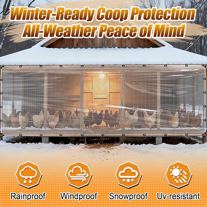 8x16ft Clear Tarp Heavy Duty Waterproof for Patio Winterizing - 5 mil Anti-Tear Snowproof & Windproof Clear Plastic Tarps with Grommets for Winter Garden Patio Enclosure Chicken Coop
