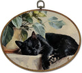 LKETW Vintage Black Cat Sleeping Oval Wall Art Decor, Black Cat Gifts for Women Oval Canvas Hanging Decor, Cottagecore Farmhouse Kitty Wall Decorations for Home Bedroom Living Room, 8.6x11.4 Inch