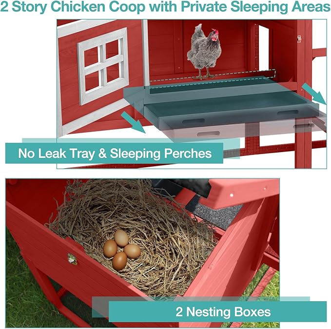 Chicken Coop for 4 Chickens, Mobile Chicken House with with Wheels, Outdoor Hen House Poultry Cage with Nesting Box, Leakproof Pull Out Tray and UV-Resistant Roof (67.3" L x 29" W x 39.4" H-R)