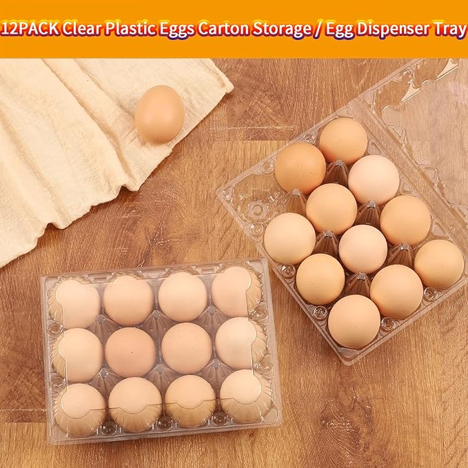 Egg Cartons 12 Packs - 4x3 Egg Cartons Bulk 1 Dozen Plastic Egg Carton Cheap Bulk, Clear Empty Reusable Egg Carton Holds up to 12 Eggs Securely for Farm Market Family Kitchen Storing Eggs