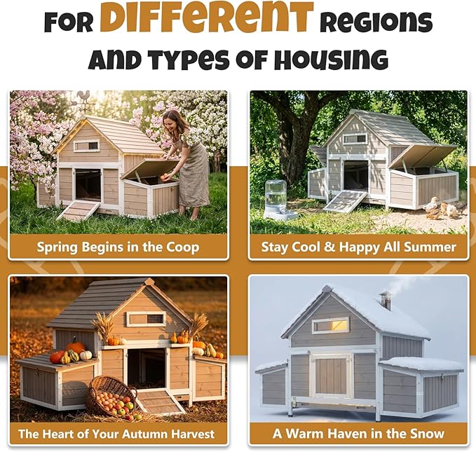 Rustic Wooden Chicken Coop, Outdoor Poultry House for 2-4 Hens, Removable Tray with Metal Locks, 6 Nesting Boxes, Openable Roof, Rabbit Hutch for Garden Backyard Patio