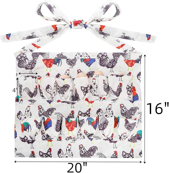 AVLA Chicken Egg Collecting Apron, 12 Deep Pockets Egg Gathering Holding Aprons, Farmhouse Egg Carrier Apron for Hens, Duck, Goose Eggs, Women, Adults, Housewives