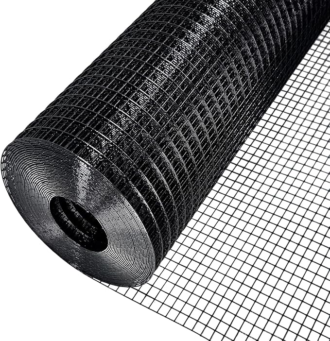 Black Hardware Cloth - 24in. x 50ft. 1/2 inch Mesh 19 Gauge - Vinyl Coated Wire Mesh Roll Garden Fence Chicken Coop Cover Wire Fencing