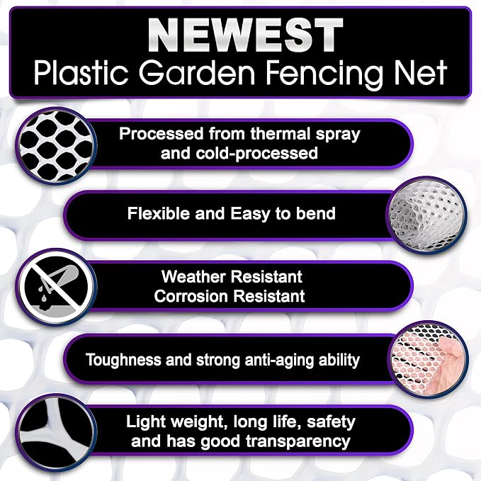 MaPorch Plastic Chicken Wire Mesh Fence with Scissors - White Mesh, 15.7" x 16.4 ft - Quick-Install Chicken Wire Fencing - Durable Garden Netting Plant Protectors from Animals - Pet & Poultry Netting