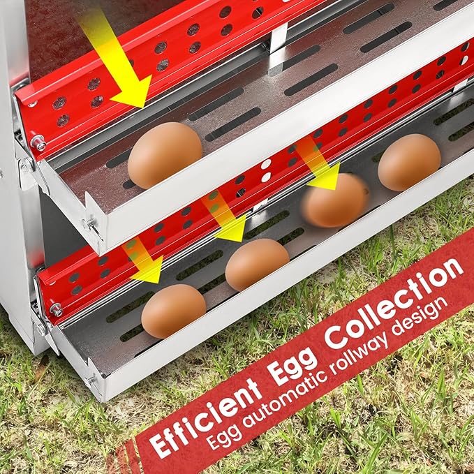 Chicken Nesting Box, 10 Compartment Metal Nesting Boxes for Chickens Laying Eggs, Rust Proofed Nest Box with Roll Away Egg Collection Laying Box for Chicken Coop Red