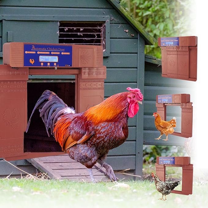 Solar Automatic Chicken Coop Door, Wireless Remote Control Timing Opener with Light Sensor for Chickens Ducks Geese, Dual Power Anti - Pinch Safety Design (Bronze)
