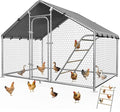 9.9x5FT Chicken Coop Large Metal Chicken Run Poultry Cage with Water-Resident and Anti-UV Cover for Duck Rabbit House Outdoor Walk-in Chicken Pen for Yard, Spire Roof