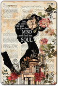 Girl Reading Book Vintage Metal Tin Sign Into The Library She Goes To Lose Her Mind And Find Her Soul Library Decor Poster Home School Coffee Shop Club 12x8 Inch