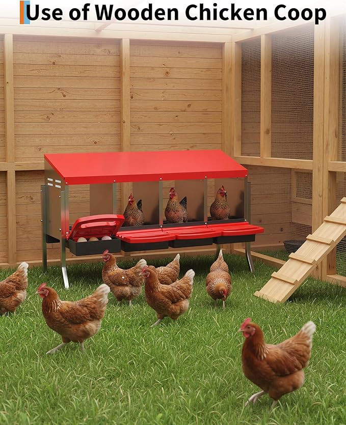 Chicken Nesting Boxes, 4 Hole Metal Rollaway Nest Box for Laying Hens with Cleanable Pull-Out Trays Wall Mount or Placed Design for Easy Egg Collection & Cleaning(Includes Legs)