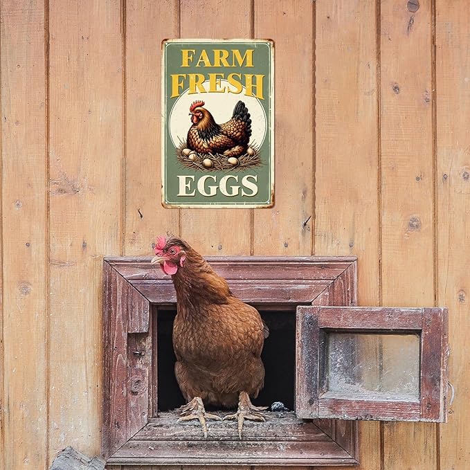 Farm Fresh Eggs Metal Tin Sign Funny Retro Chicken Coop Accessories Farmhouse Home Kitchen Wall Art Decor 8x12 Inch
