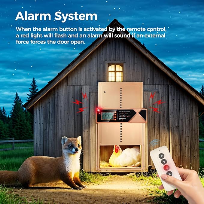 Automatic Chicken Coop Door Solar Powered, 4 Modes Automatic Chicken Door with Timer & Light Sensor, 7W Solar Charging Panel, Waterproof Aluminum Alloy Chicken Door with LED Screen (Gold)