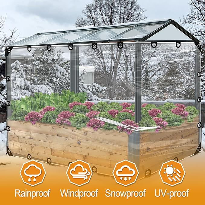 6.6x13ft Anti-Tear Clear Tarp Waterproof - 2pcs Windproof Poly Tarpaulin, Heavy Duty Transparent Enclosure with Grommets for Covering Chicken Coops Greenhouse Garden Plants