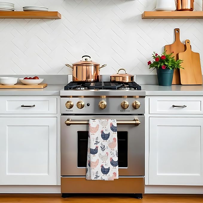 Chicken Floral Farmhouse Kitchen Dish Towels for Bathroom Decor, Chicken Gifts for Women Mom Lady, 16x24 Inch